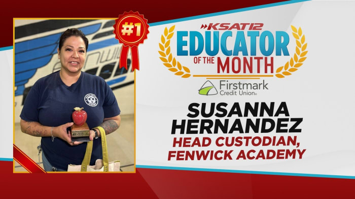 Susanna Hernandez, hoofdconciërge van de Fenwick Academy, benoemd tot KSAT's Educator of the Month