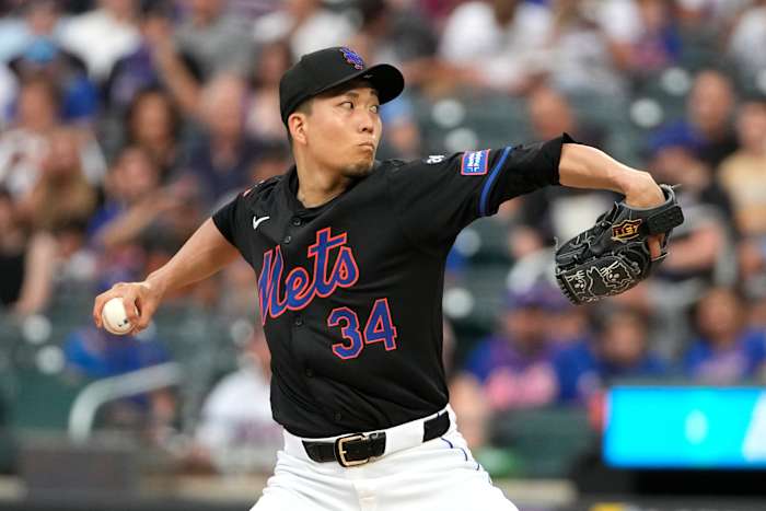 BESTAND - Kodai Senga van New York Mets gooit tijdens de eerste inning van een honkbalwedstrijd tegen de Atlanta Braves, 26 juli 2024, in New York. (AP Foto/Pamela Smith, bestand)