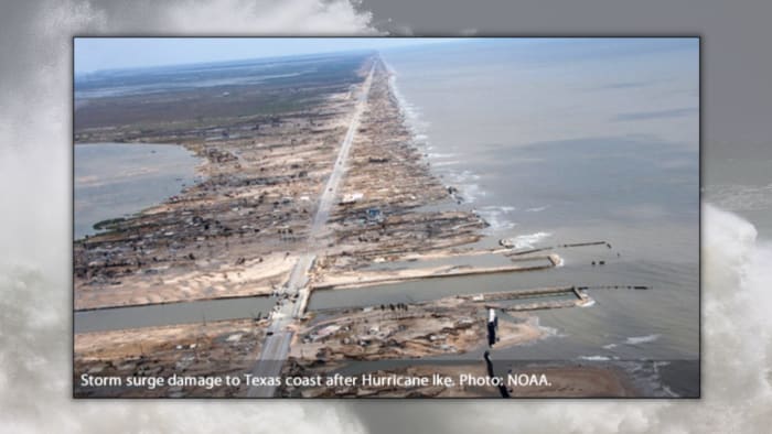 Bolivar Island werd in 2008 geconfronteerd met grote verwoestingen door de stormvloed van orkaan Ike