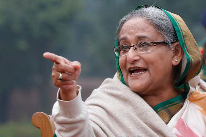 FILE- Premier Sheikh Hasina van Bangladesh spreekt tijdens een persconferentie in Dhaka, Bangladesh, op 6 januari 2014. (AP Photo/Rajesh Kumar Singh, File)