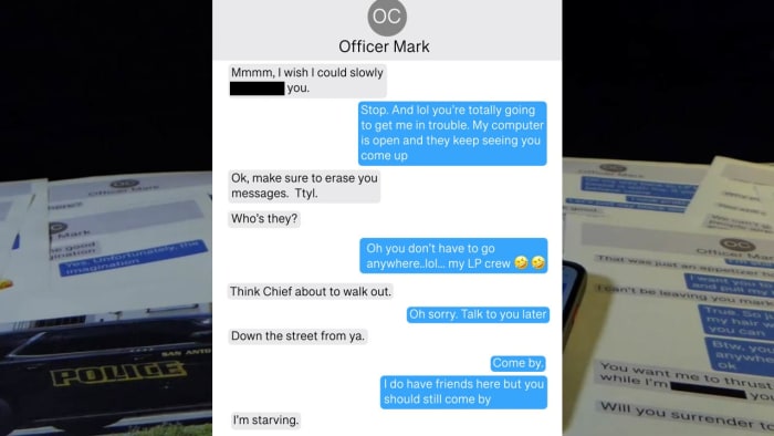 Teksten van Ofc. Mark Castillo zei dat hij de vrouw vertelde haar berichten te wissen.