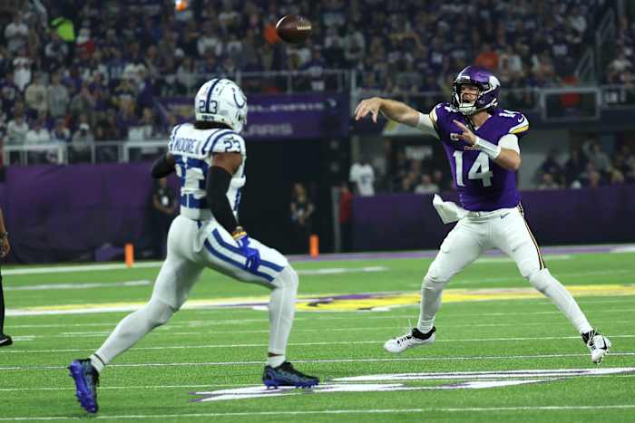 Darnold gooit 3 TD-passes in de 2e helft terwijl Vikings 3 omzet overwinnen om Flacco te verslaan, Colts 21-13