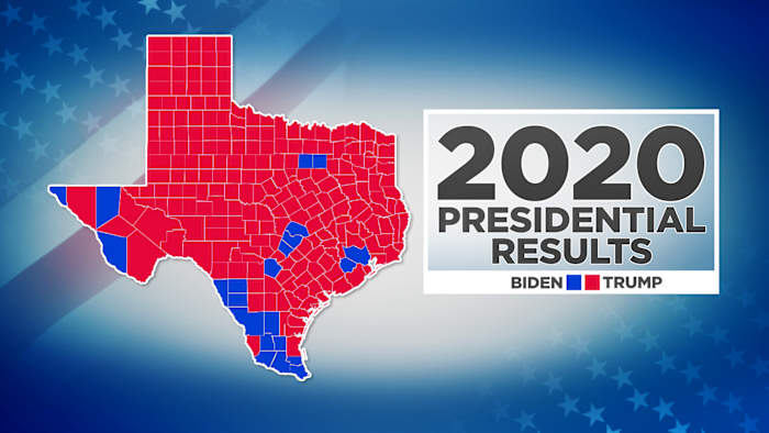 Hoe stemde Texas in 2020 voor president? Zie de resultatenkaart per provincie om te vergelijken met 2024