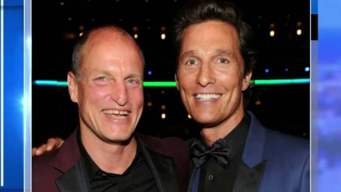 Texaanse acteurs Matthew McConaughey en Woody Harrelson te zien op de set in Austin