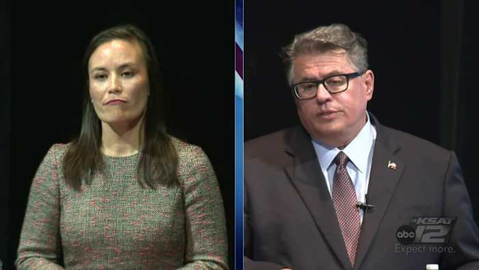 BEKIJK: San Antonio Mayoral Candidates Gina Ortiz Jones, Rolando Pablos staat voor in KSAT's live televisie -debat