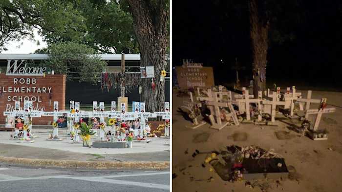 Herdenkingskruisen bij Robb Elementary Verkanaliseerde, zegt de politie van Uvalde