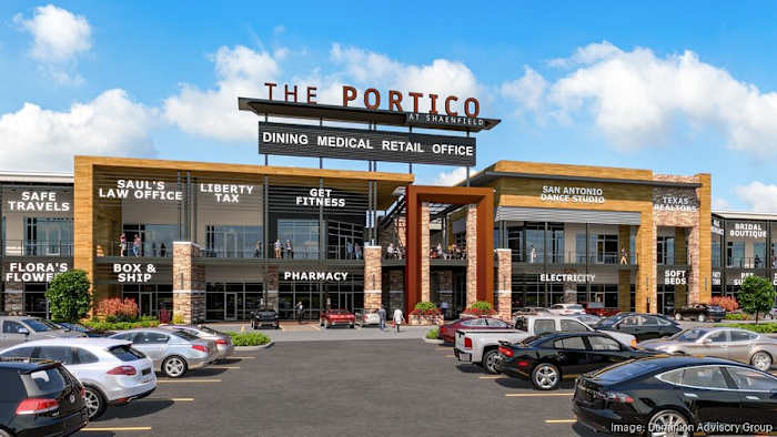 De portiek op Shaenfield Ranch nadert de voltooiing aan de noordwestkant van San Antonio