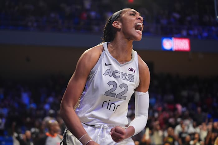 A'ja Wilson scoort een seizoenhoge 37 en Las Vegas houdt een late rally af om de Wings 90-86 te verslaan