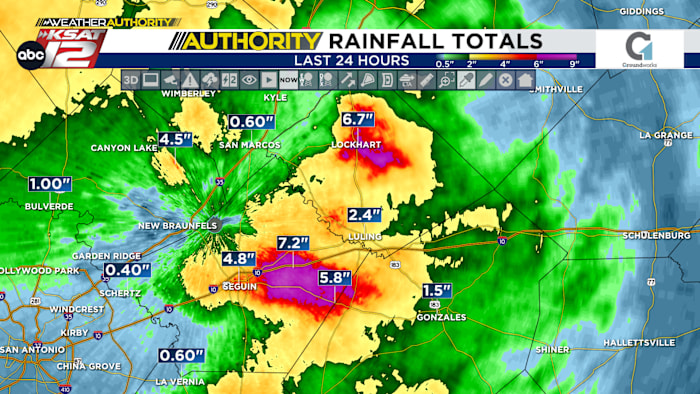Flash -overstromingen en stortregens in Seguin, New Braunfels, Noordoost -Bexar County