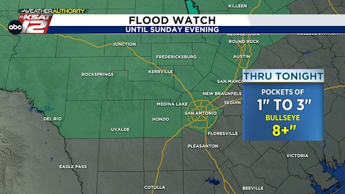 Flood Watch van kracht voor Hill Country & San Antonio tot en met zondagavond