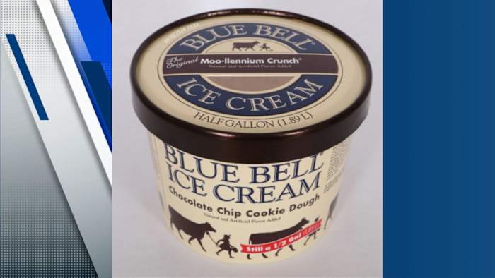 Blue Bell herinnert zich dat ijs verkocht in Texas vanwege verpakkingsfout, niet -aangegeven allergenen