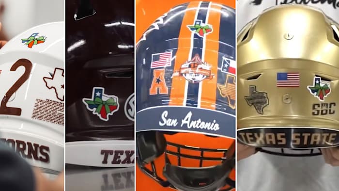 College voetbalteams verenigen zich om slachtoffers van Hill Country Flood te eren met helmstickers