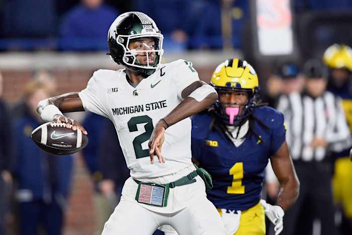 Michigan's targeting call -aantrekkingskracht wordt geweigerd, linebacker Jaishawn Barham tot Miss 1st Helft in Oklahoma