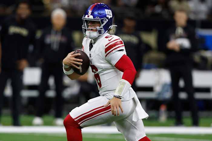 Giants-rookie QB Jaxson Dart haalt zijn hamstringblessure van zich af en zegt dat hij tegen de Eagles zal spelen