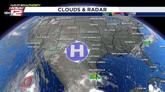 Hogedruk domineert, waardoor San Antonio warm en droog blijft