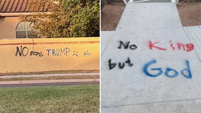 'No Kings'-graffiti richt zich op kerk en wijken aan de noordkant