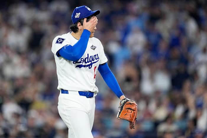 Shohei Ohtani heeft een slechte avond in zijn tweerichtingsdebuut in de World Series