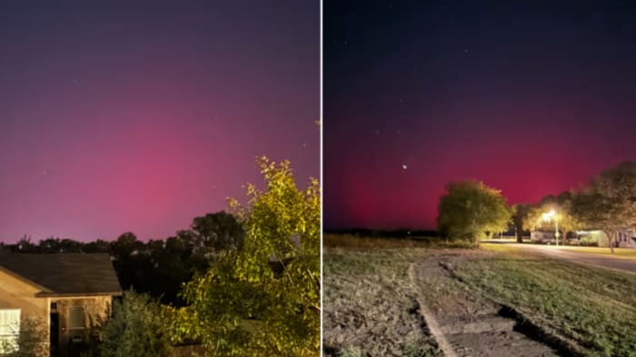 KSAT Connect: kijkers maken aurorafoto's die de hemel van Texas verlichten tijdens een geomagnetische storm op G4-niveau
