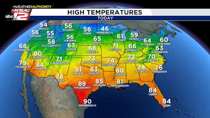 Zuid-Texas zal vandaag de HEETSTE plaats in de VS zijn; Sterk front brengt zondag verlichting