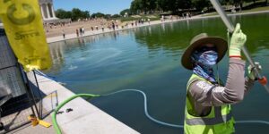 De regering-Trump gebruikt waterstofperoxide en kleine belletjes tegen algen in Reflecting Pool