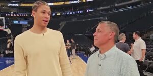 KSAT-crew komt Spurs-spelers tegen in de lift in Madison Square Garden