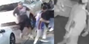 De politie zoekt hulp bij het identificeren van mannen die beschuldigd worden van een aanval op vader en zoon buiten het centrum van het hotel