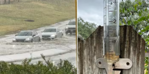 Kijkers delen foto’s en video’s van zware regenbuien en overstromingen van straten in San Antonio
