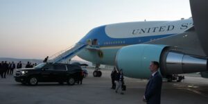 Trump vliegt vanuit Turkije halverwege naar huis in een oude Air Force One, niet het nieuwe, door Qatari begaafde vliegtuig