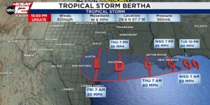 Update van tropische storm Bertha, en de Nueces stroomt stroomafwaarts