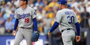 Dodgers-topman Yoshinobu Yamamoto wordt al vroeg achtervolgd door de Brewers in een zeldzame postseason-blindganger